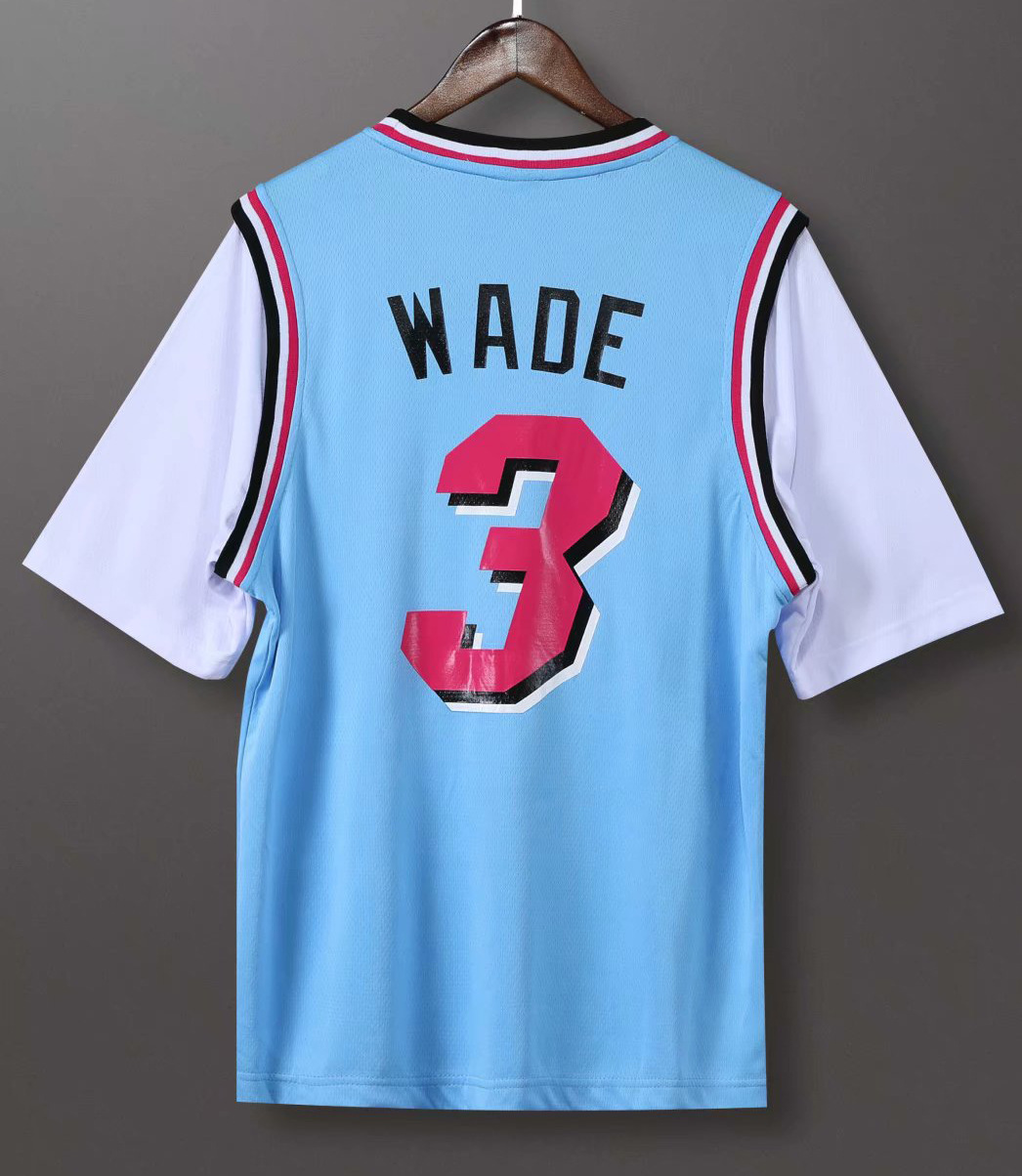 热火队城市版3号韦特短袖篮球服单价球衣假两件套比赛篮球队服男