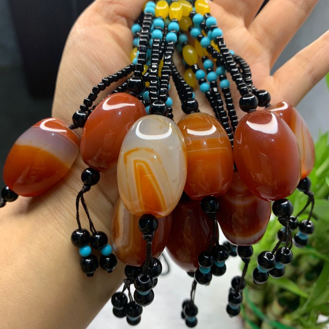 玛瑙原石吊坠 缠丝玛瑙原石桶珠毛衣链项链挂件 玛瑙桶珠吊坠