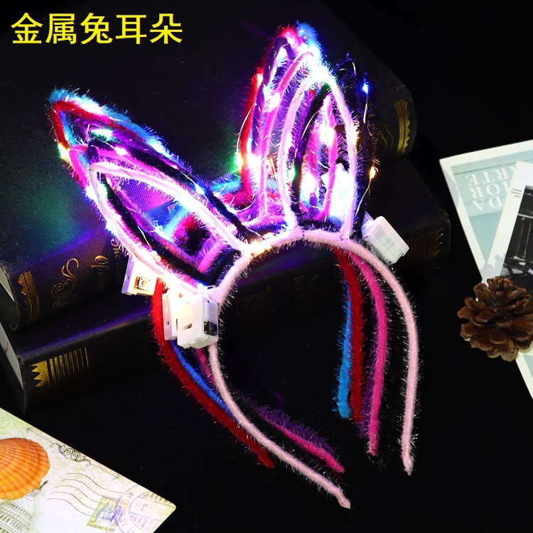 Metal Glowing Cat Ears Rabbit Ears Mickey Crown Flash Ears Led Headband Hair Accessories Flashing Light Headwear Wholesale