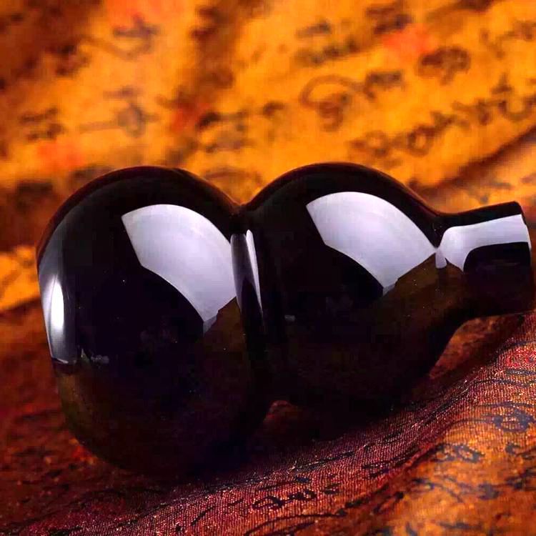 批发天然黑曜石葫芦摆件 福禄家居客厅 卧室 办公室