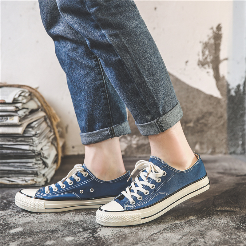 经典帆布鞋男韩版潮流夏季学生蓝鞋子男潮鞋ins青少年男板鞋-阿里巴巴