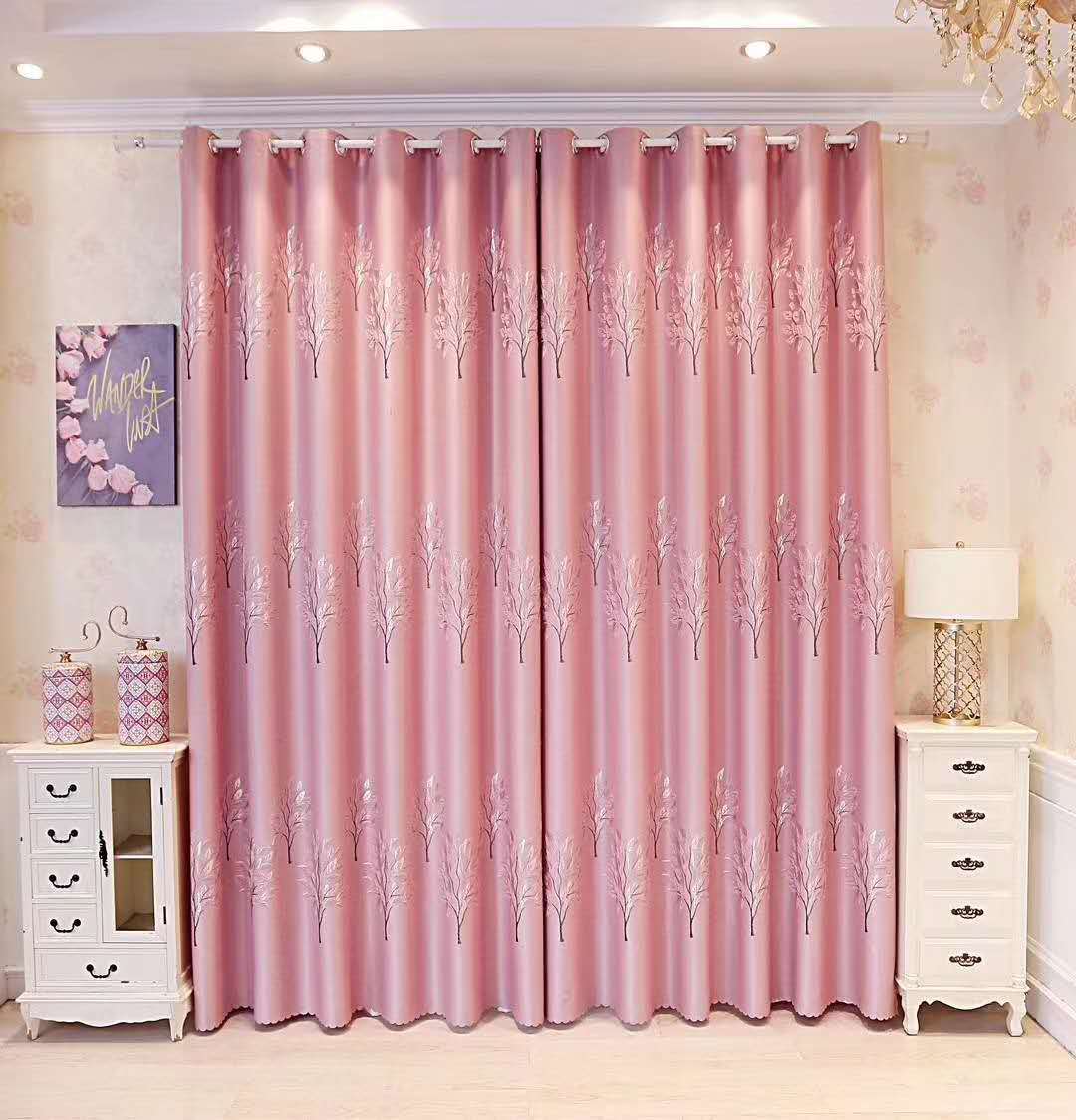 正品原丝钻石绒黑丝加厚提花遮光窗帘定制成品发财树神仙树工程帘