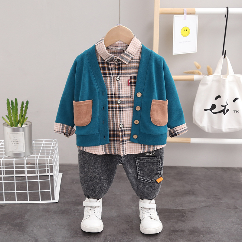 2021 Spring New Children Three-Piece Wholesale Children's Korean-Style Fashionable Sweater Coat Boys' Knitting Cardigan