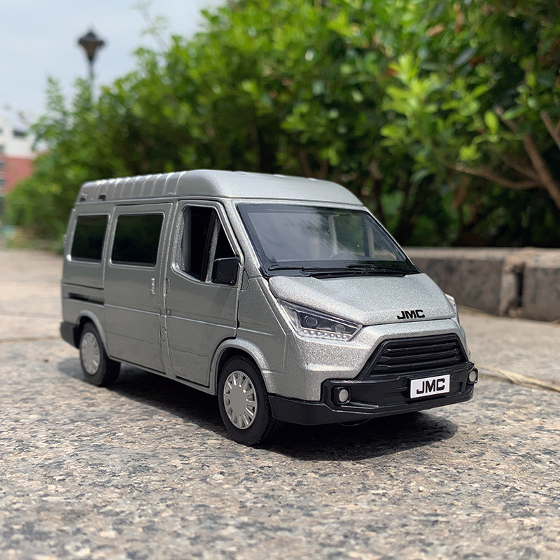 jk1/32江铃特顺合金汽车模型回力声光玩具面包车运货车全顺盒装