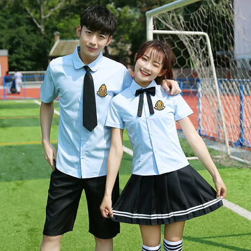 夏季新款校服英伦风短袖衬衫套装中小学生大学生班服批发-阿里巴巴