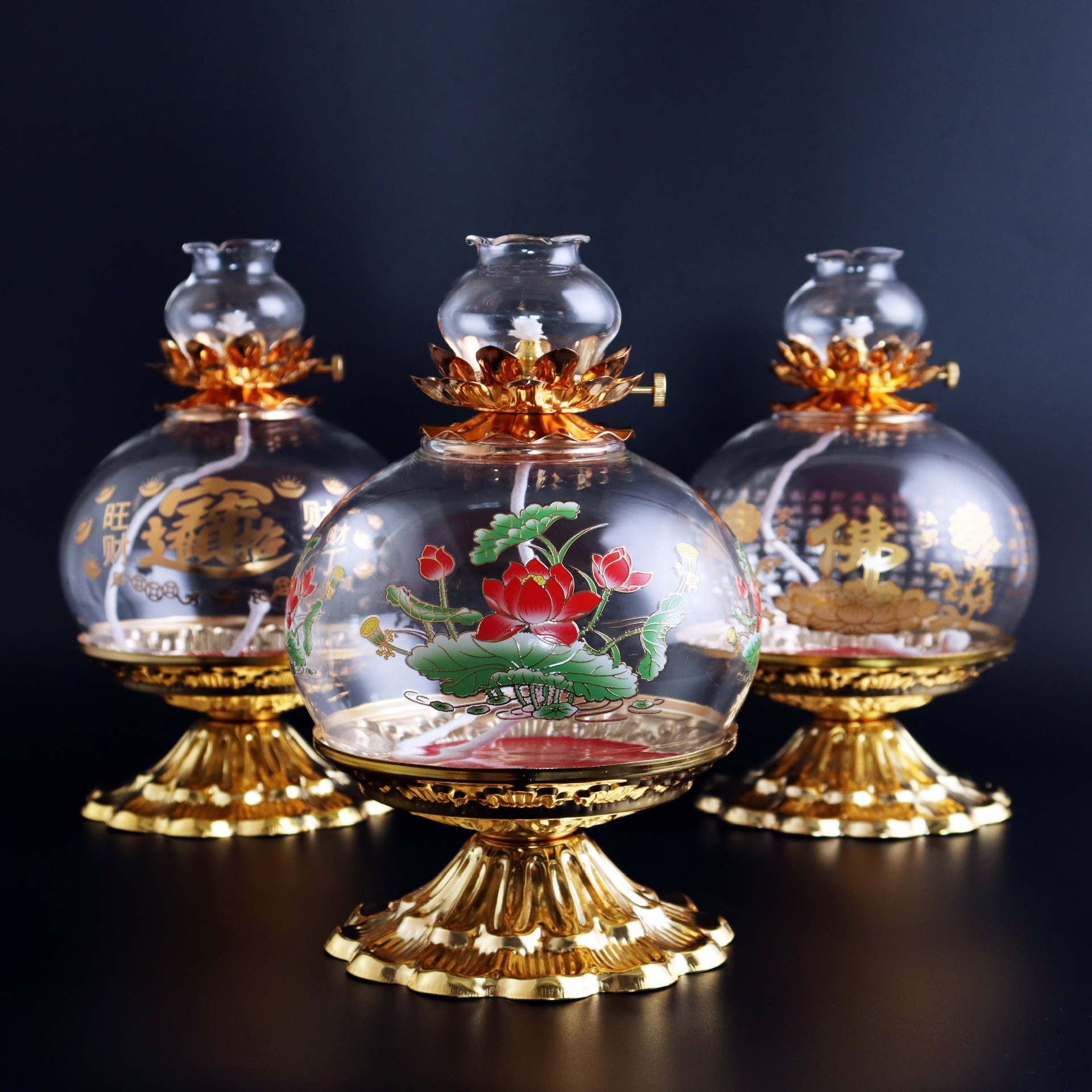 佛具用品家用佛堂供佛心经莲花招财酥油灯 寺庙供具防风长明灯