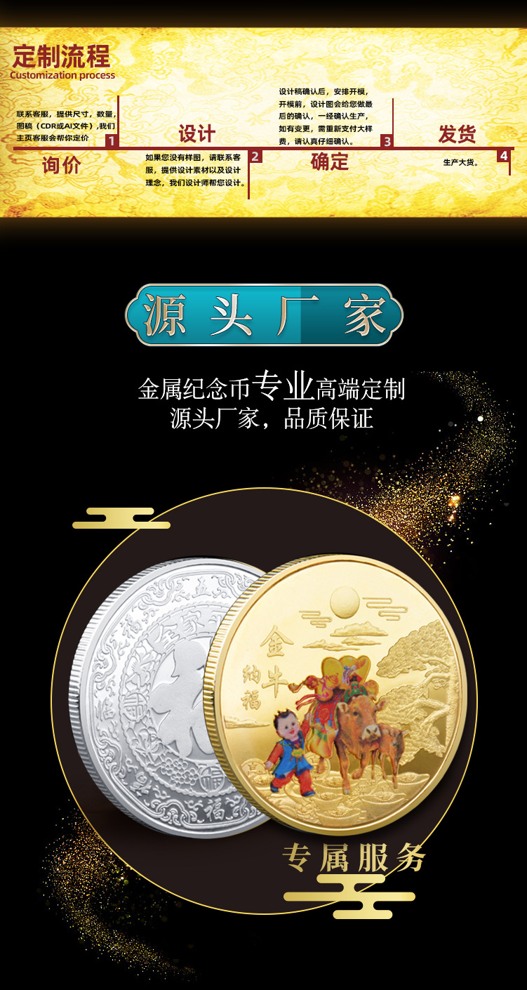 2021金牛纳福彩色纪念章 牛年生肖贺岁开运纪念币 店庆节日礼品
