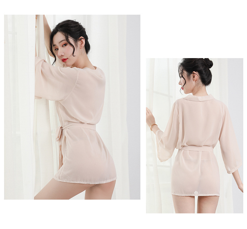 睡袍悠媚蝶情趣内衣性感透明诱惑睡衣雪纺浴袍开衫套装一件代发