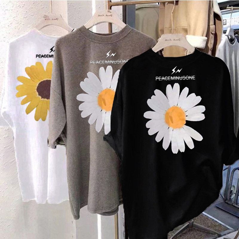 小雏菊简约短袖t恤女大码纯色宽松情侣装韩版短袖女简约上衣服潮