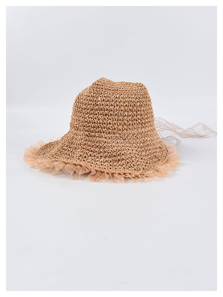 帽子女夏季可折叠纸草空顶帽韩版百搭软妹蕾丝绑带防晒遮阳草帽