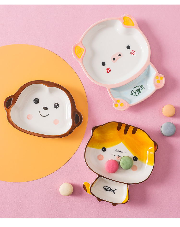 创意卡通儿童陶瓷餐具餐盘家用幼儿园学生分格盘碗可爱宝宝餐盘子