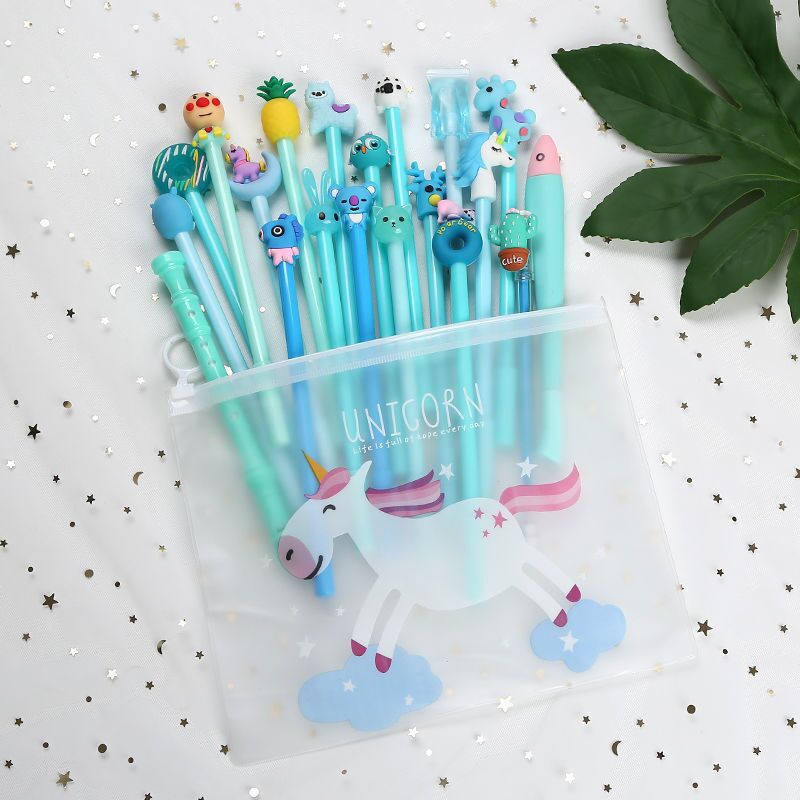 Girl Heart Cute Cartoon 0.5 Black Gel Pen Set 20 Pcs plus Pencil Case Signature Pen Student Wholesale