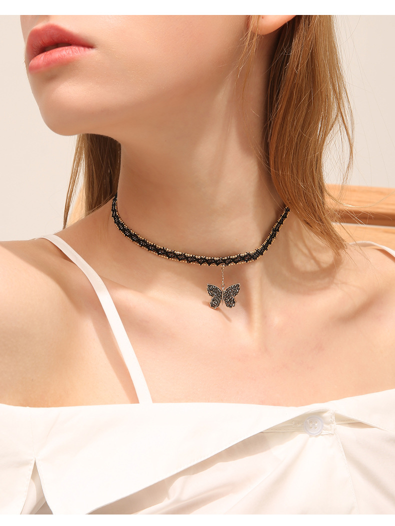 韩国流苏蝴蝶简约锁骨链 短款项链choker项圈脖子饰品颈链女颈带