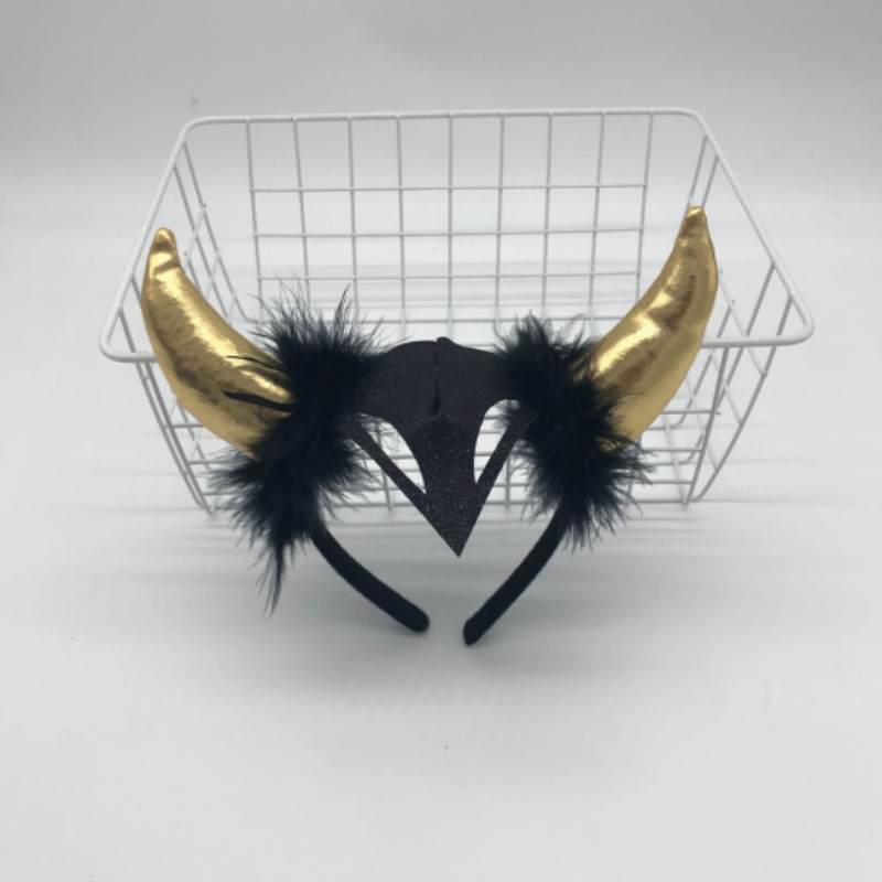 恶魔牛角头扣发箍万圣节鬼节装饰头饰舞会派对道具大牛角头饰批发