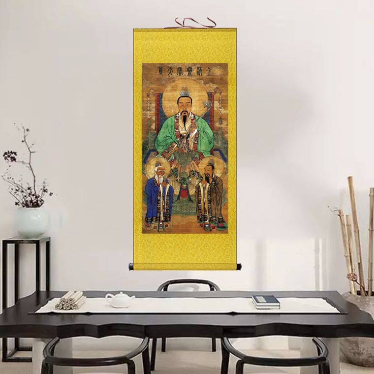 三清祖师画像挂画元始灵宝道德天尊神像画太上老君家居