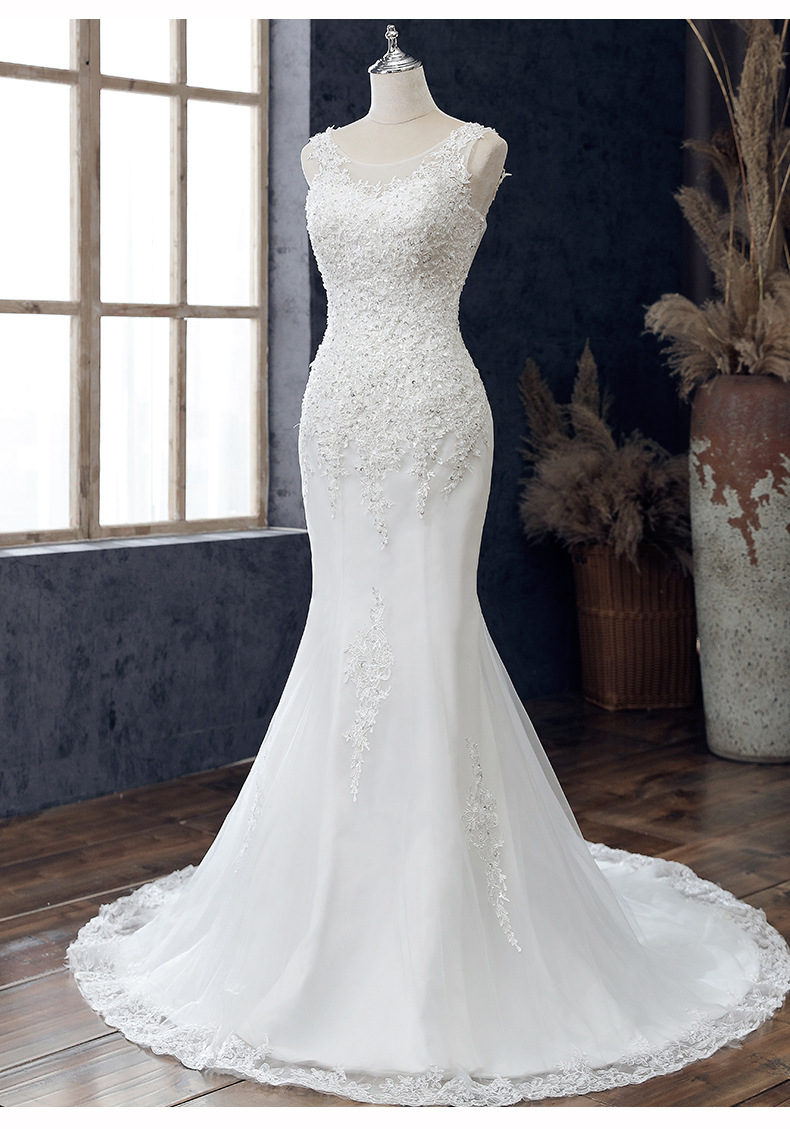 鱼尾轻婚纱裙女2022新款拖尾森系显瘦新娘法式优雅一字肩气质婚纱