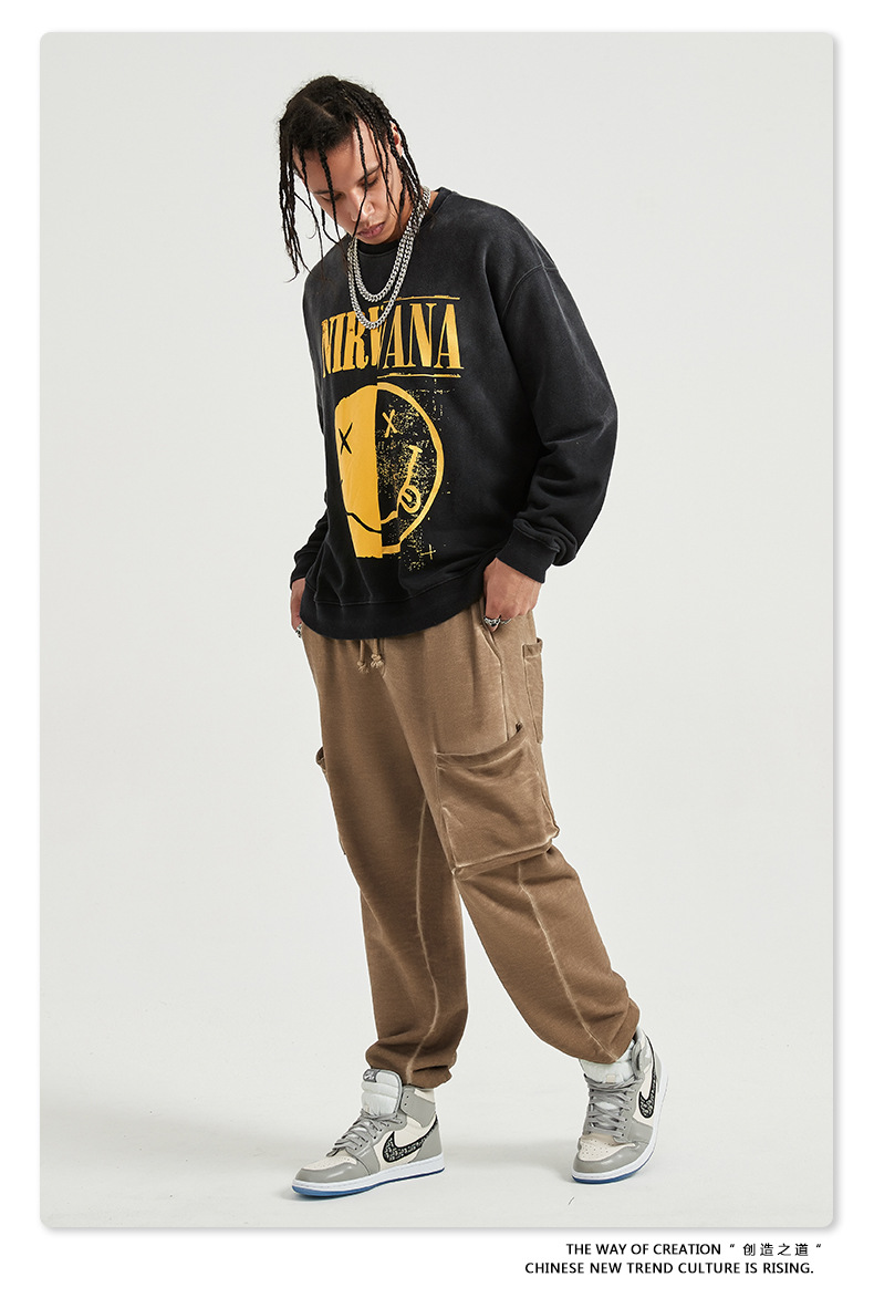 be男装|2020秋季nirvana涅盘摇滚渐变外套高街复古潮牌圆领卫衣男