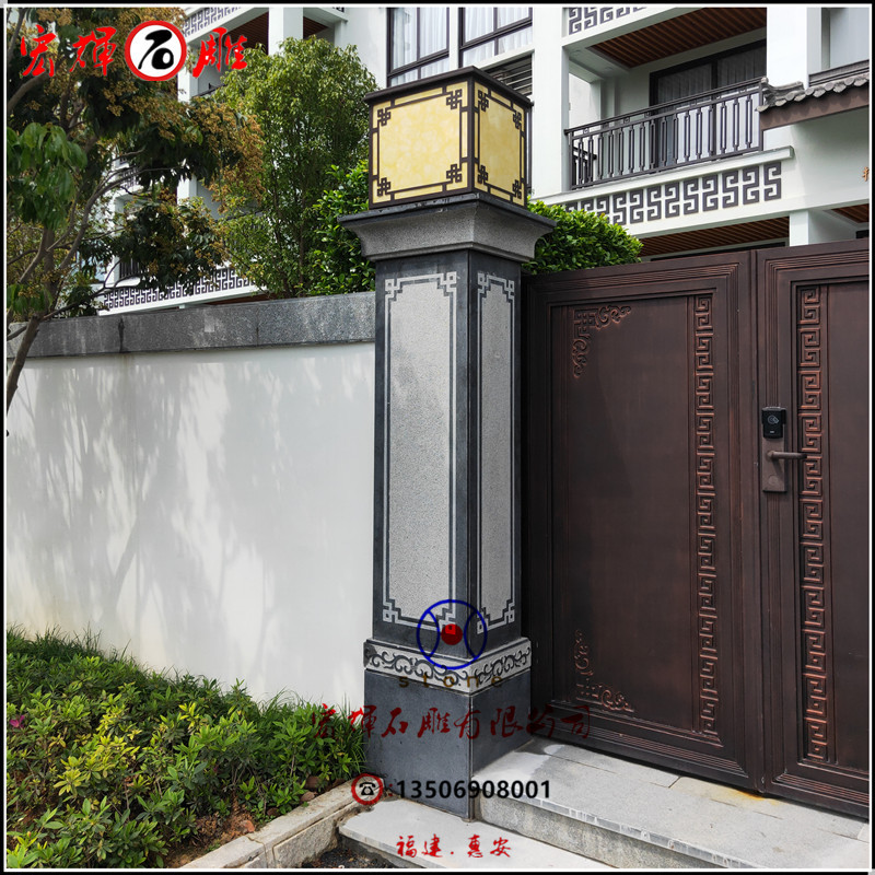 承接企业厂区石头大门柱(大理石围墙柱子)高度2.6米