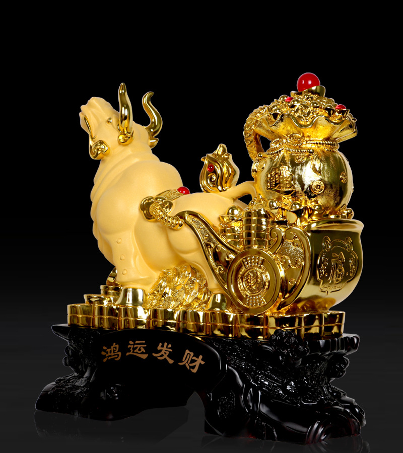 生肖牛年摆件招财牛鸿运发财雅信树脂工艺品批发风水开业乔迁礼品