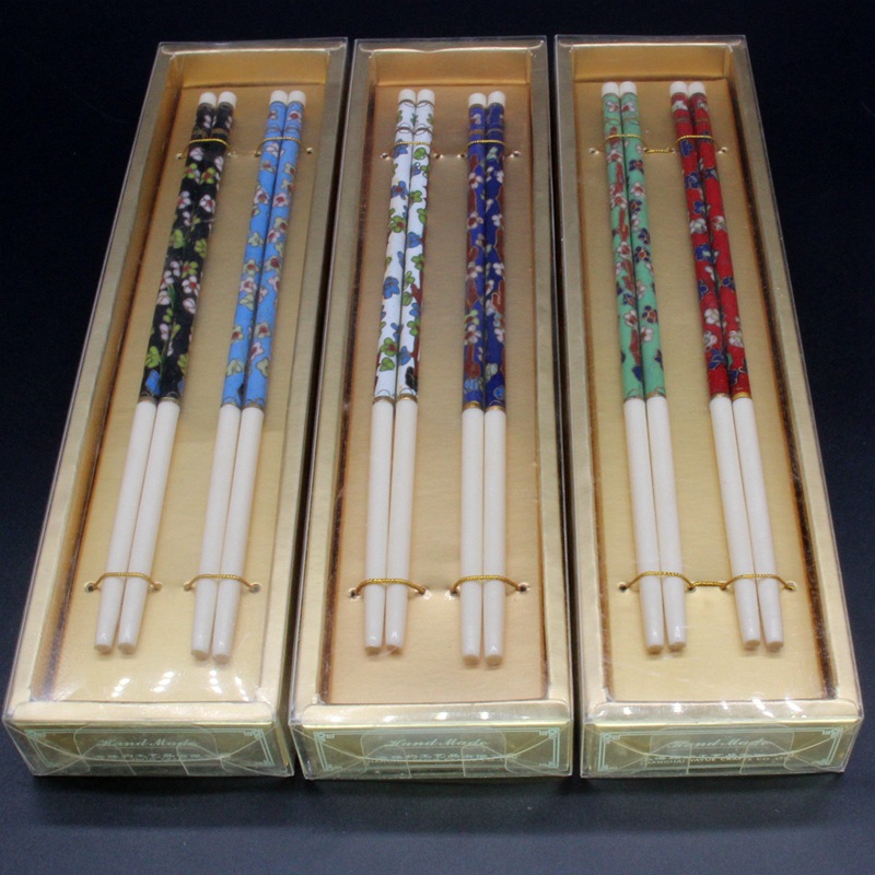 北京景泰蓝老货传统铜胎掐丝珐琅摆件磨光仿象牙头筷子(非实用)