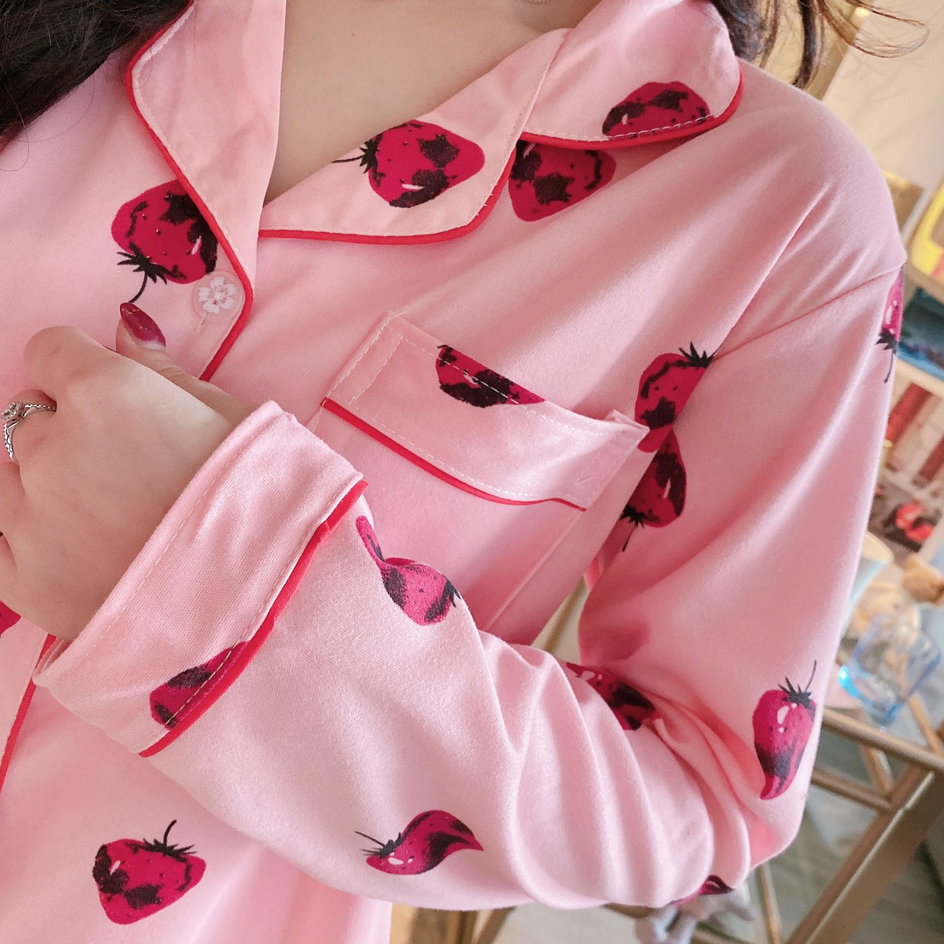 ins走量睡衣女春秋季韩版长袖开衫卡通休闲睡衣女秋冬家居服套装