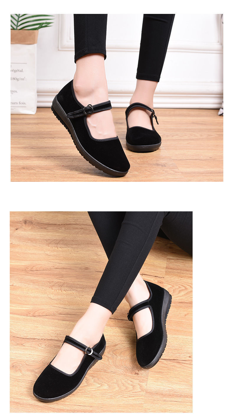 老北京布鞋女工作鞋女礼仪鞋酒店鞋大码一带黑色软底妈妈广场舞鞋