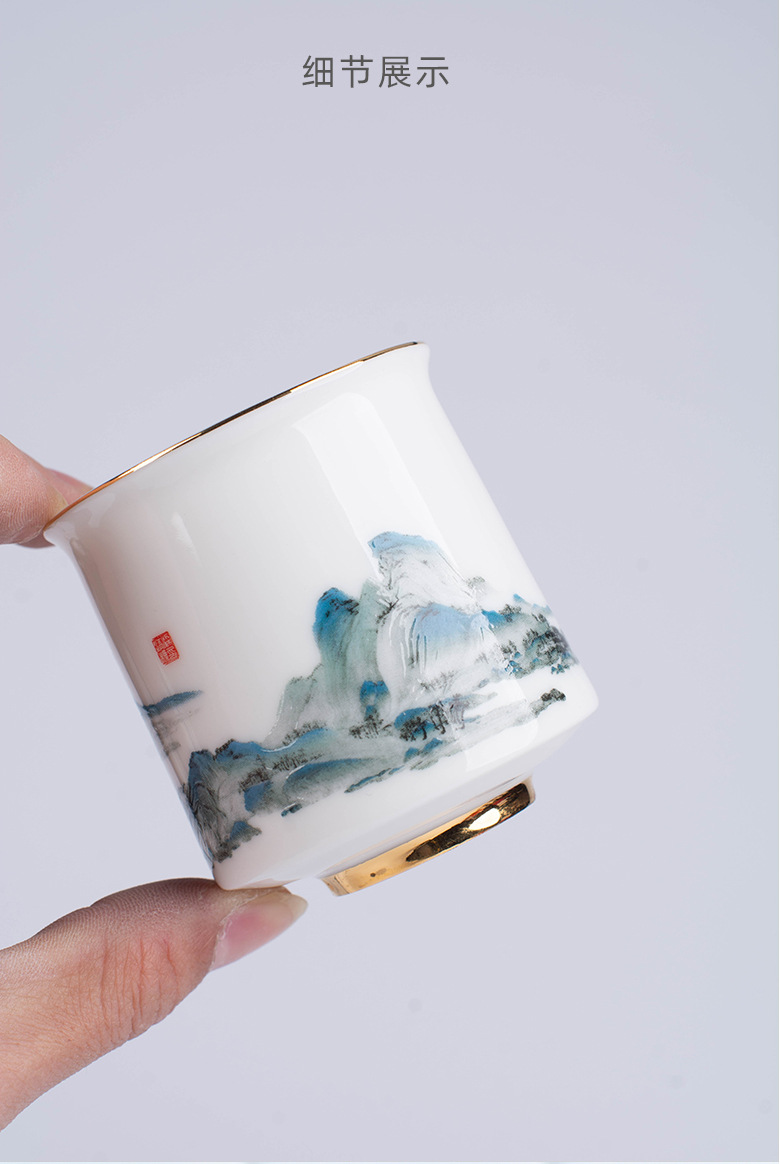 秀器文创伴手礼物千里江山白瓷主人杯单杯功夫茶杯陶瓷个人品茗杯