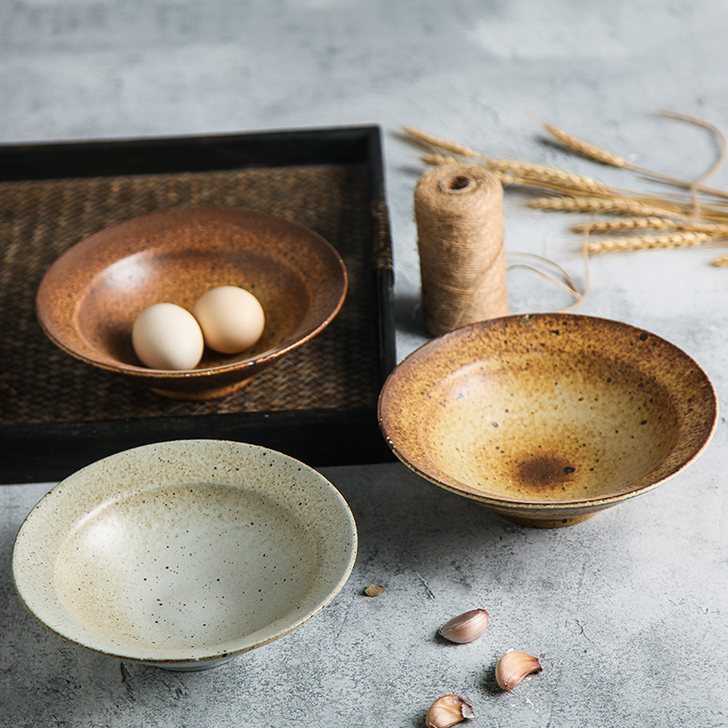 美食博主推荐日本一人食冬季营养粥复古粗陶瓷面碗草帽斗笠土碗