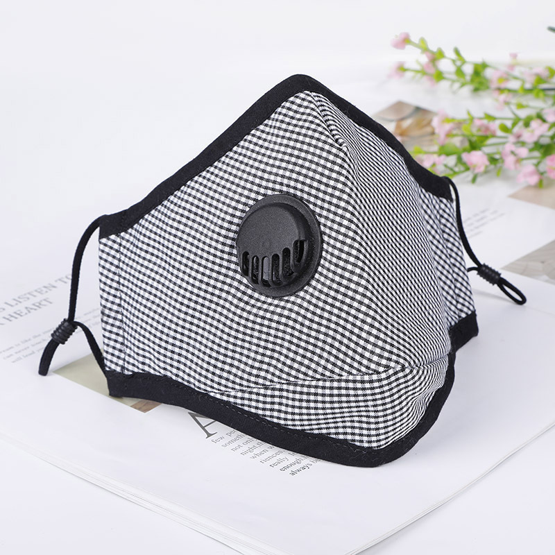 跨境热销复古格子挂耳口罩可调节绳带呼吸阀防尘防风口罩定制logo
