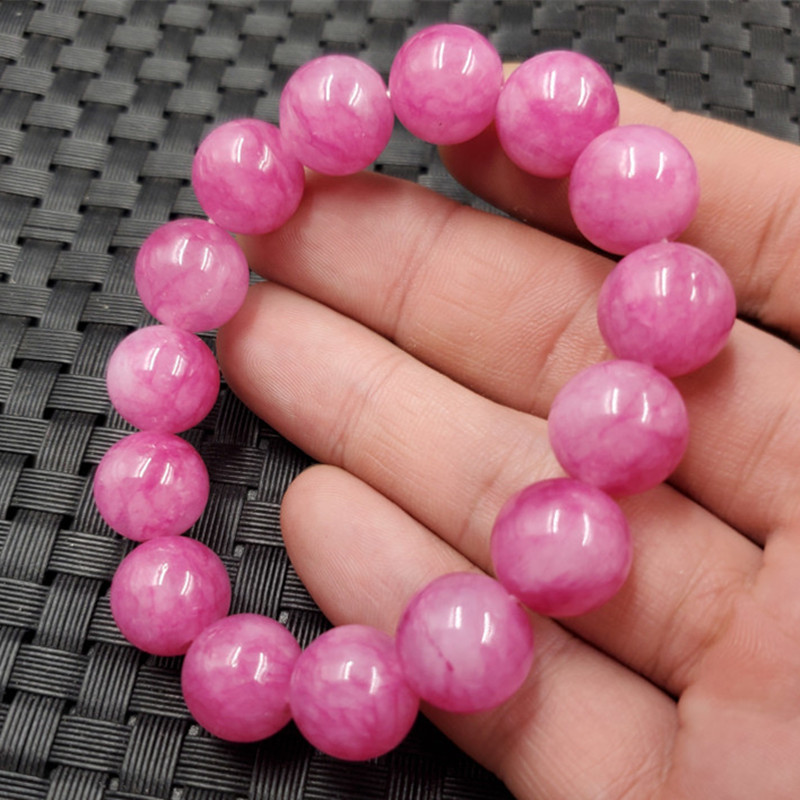 玉石桃花玉圆珠手链粉色石英岩玉手链玉石手链圆珠手串
