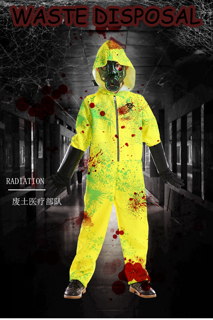 万圣节新品恐怖连体衣 生化危机防护服喷溅印花中性装扮丧尸扮演