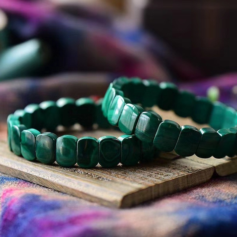 孔雀石手排手链 天然孔雀石精致女款小手环配批发