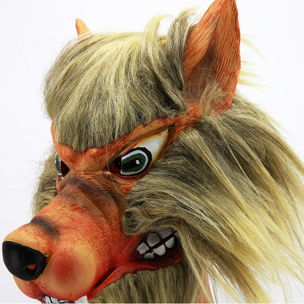 万圣节狼人乳胶面具全脸恐怖魔鬼化装舞会道具狼头头套
