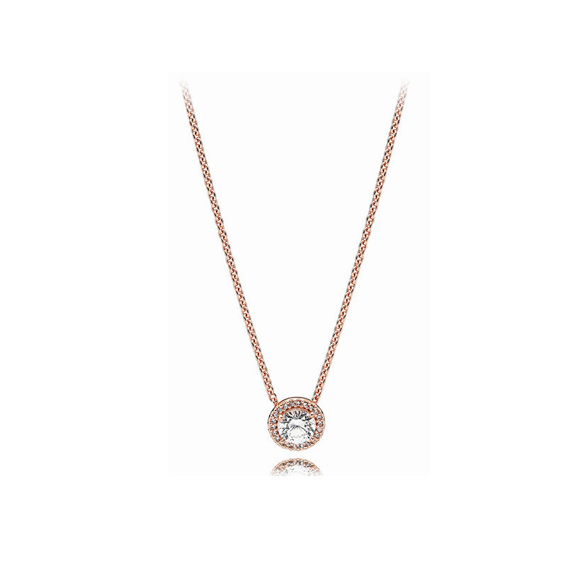 Jinbifu Pandora S925 Silver Rose Gold Classic Elegant Necklace Set Fashionable Simple Clavicle Chain Necklace