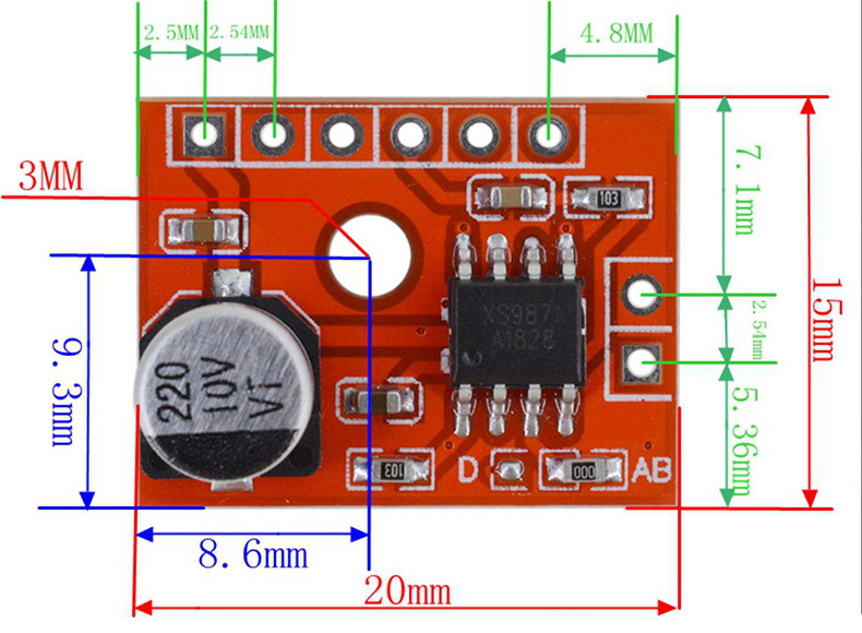 xs9871迷你ab类模块数字功放板5v单声道5w音频功率放大器diy