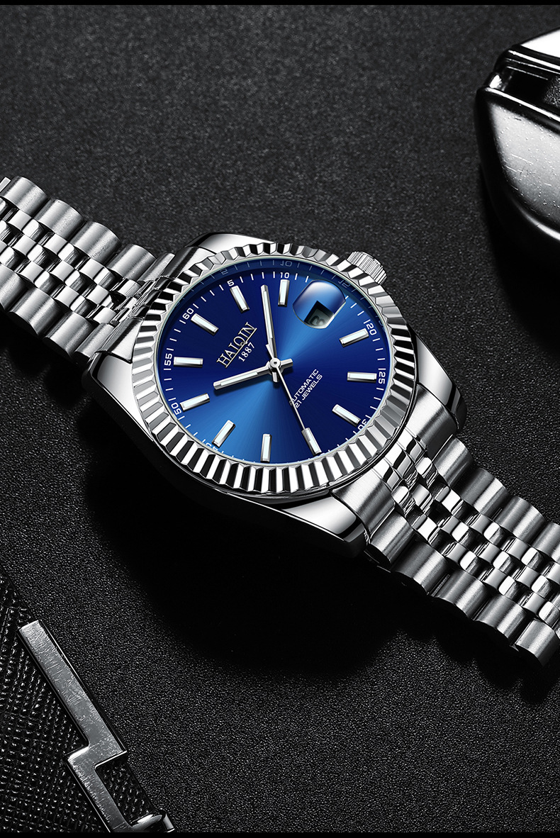 haiqin/海琴跨境机械表男士手表表时尚防水日历精钢手表男表