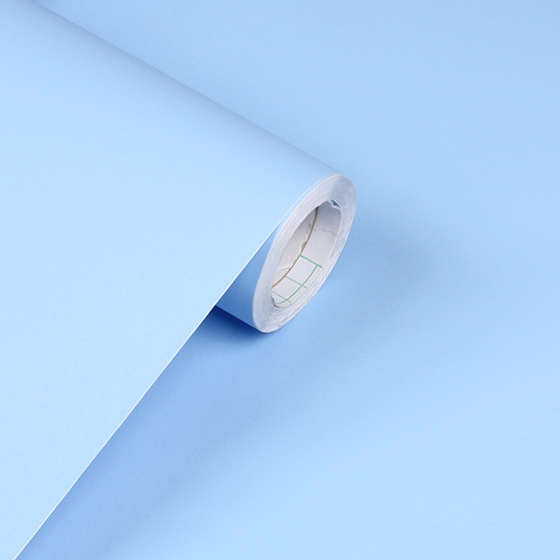 浅蓝色墙纸自粘防水防潮pvc纯色装饰卧室背景墙壁纸ins宿舍墙贴