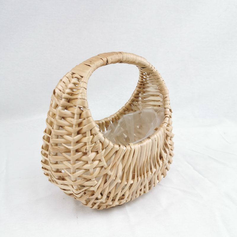 三八节新款迷你手提花篮半月柳编插花篮拍照道具鲜花手工编织花篮