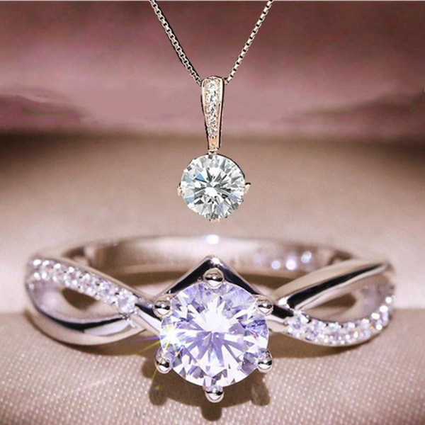 wish新品钻石戒指锆石项链 跨境热卖饰品欧美求爱钻戒女款婚戒