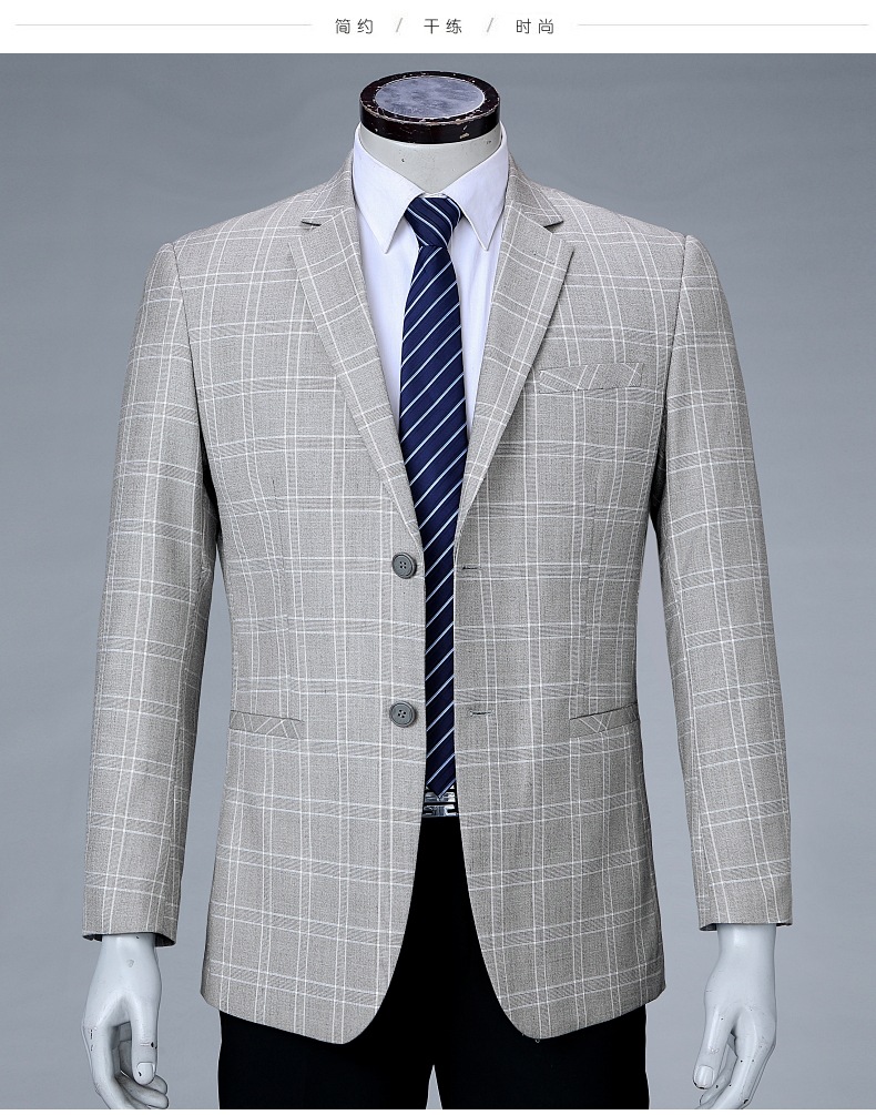 2020时尚秋冬新款男士西服时尚商务中年羊毛单西装格子潮男外套