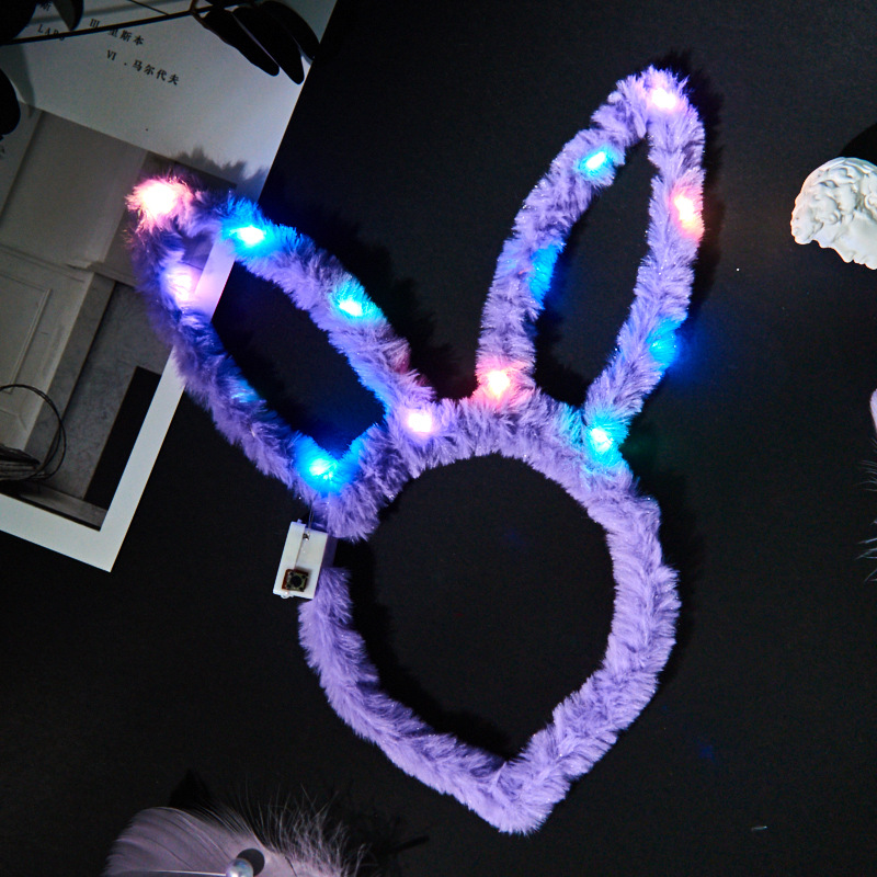 Autumn and Winter Colorful Plush Luminous Rabbit Ears Hair Hoop Night Market Concert Luminous Stall Push Toy Headdress Wholesale