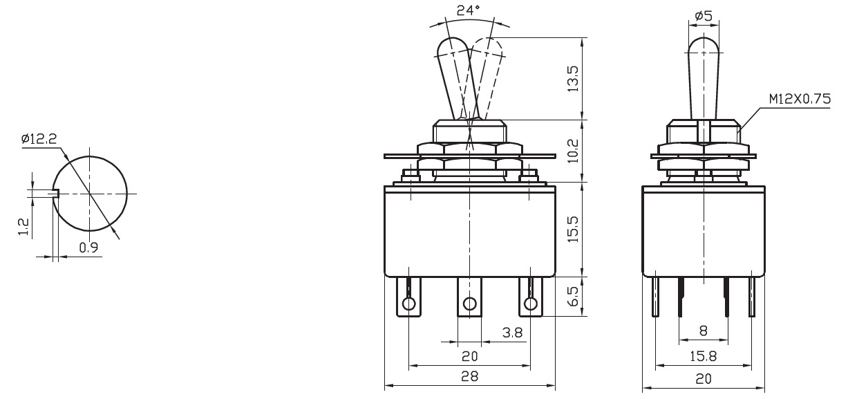 钮子开关 厂家直销 高品质 电源开关 kn3-3 六脚 两档