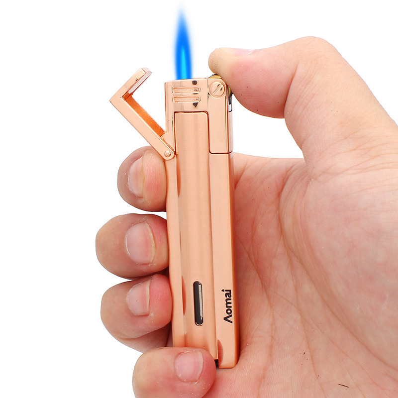 奥麦am7101开盖砂轮直冲充气打火 便携式女士长条调起防风打火机