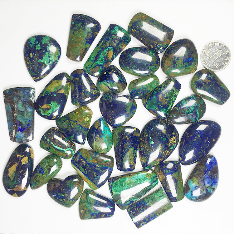 厂家直销天然水晶彩宝蓝铜矿吊坠水滴形蛋面形12/克