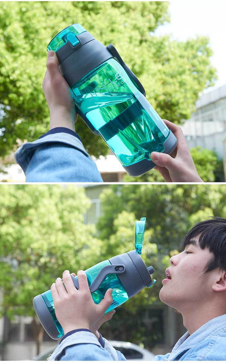 2000ml大容量塑料透明水杯带提手便携式户外运动太空杯可印刷logo