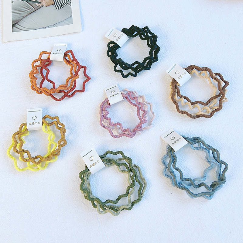 4条装波浪基础发绳ins简约百搭头绳少女波浪皮筋电话线发圈