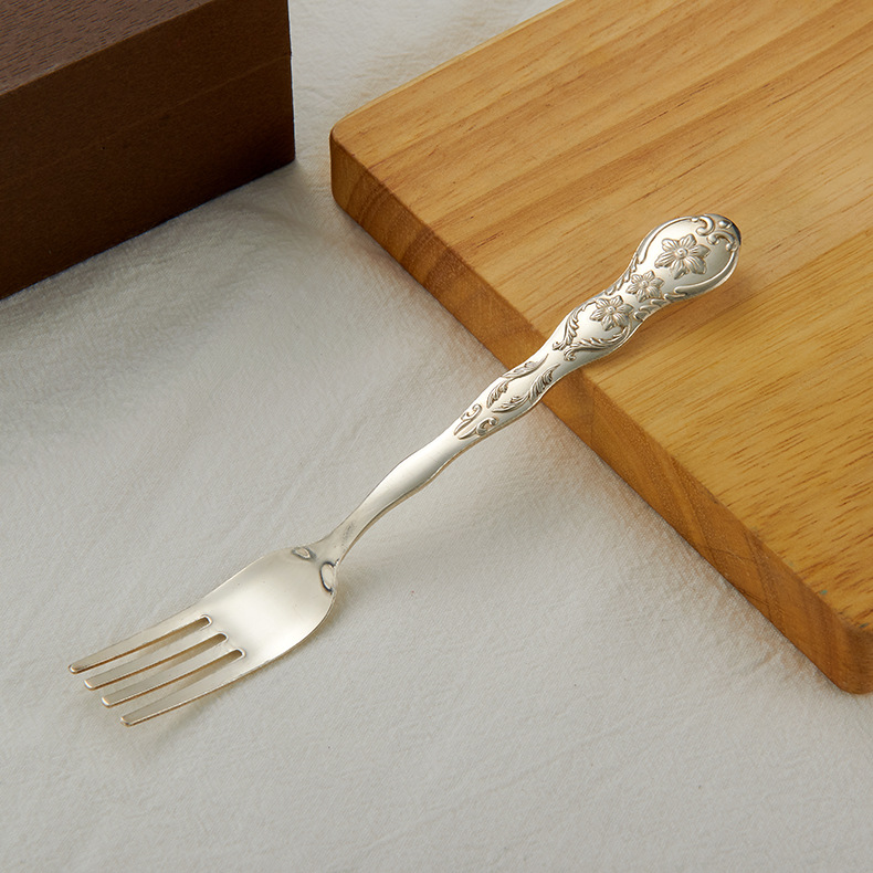 ag999银叉子 鎏金欧式银叉 纯银餐具 足银叉水果叉西餐纯银叉子