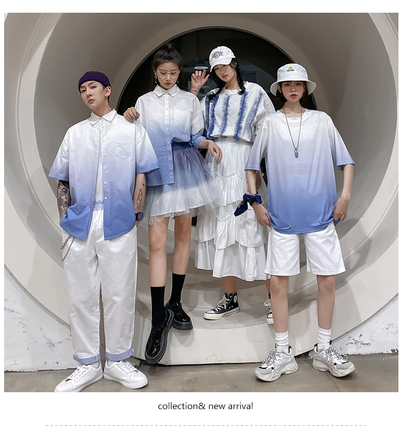 班服夏季套装学院风情侣装设计感渐变色短袖t恤ins超火学生衬衫潮