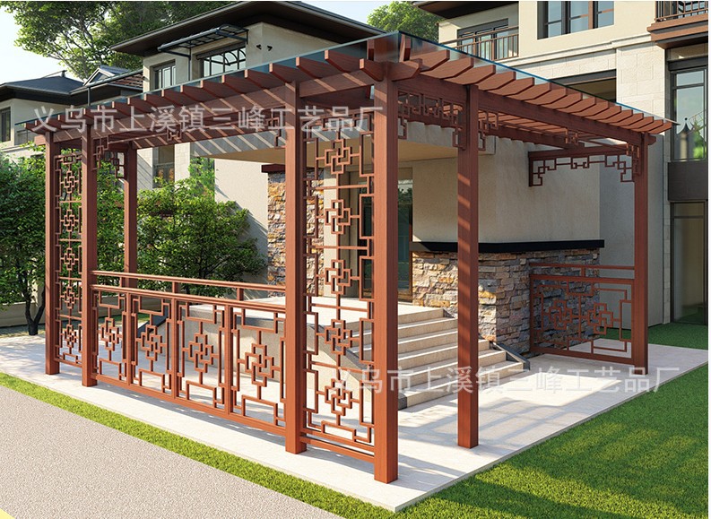 亭子户外长廊庭院铝合金四角凉亭铝艺葡萄架景观亭公园廊架