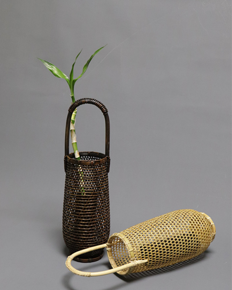 手工竹编日式小原流花器花道竹篮子插花提篮编织花瓶摆件中式插花